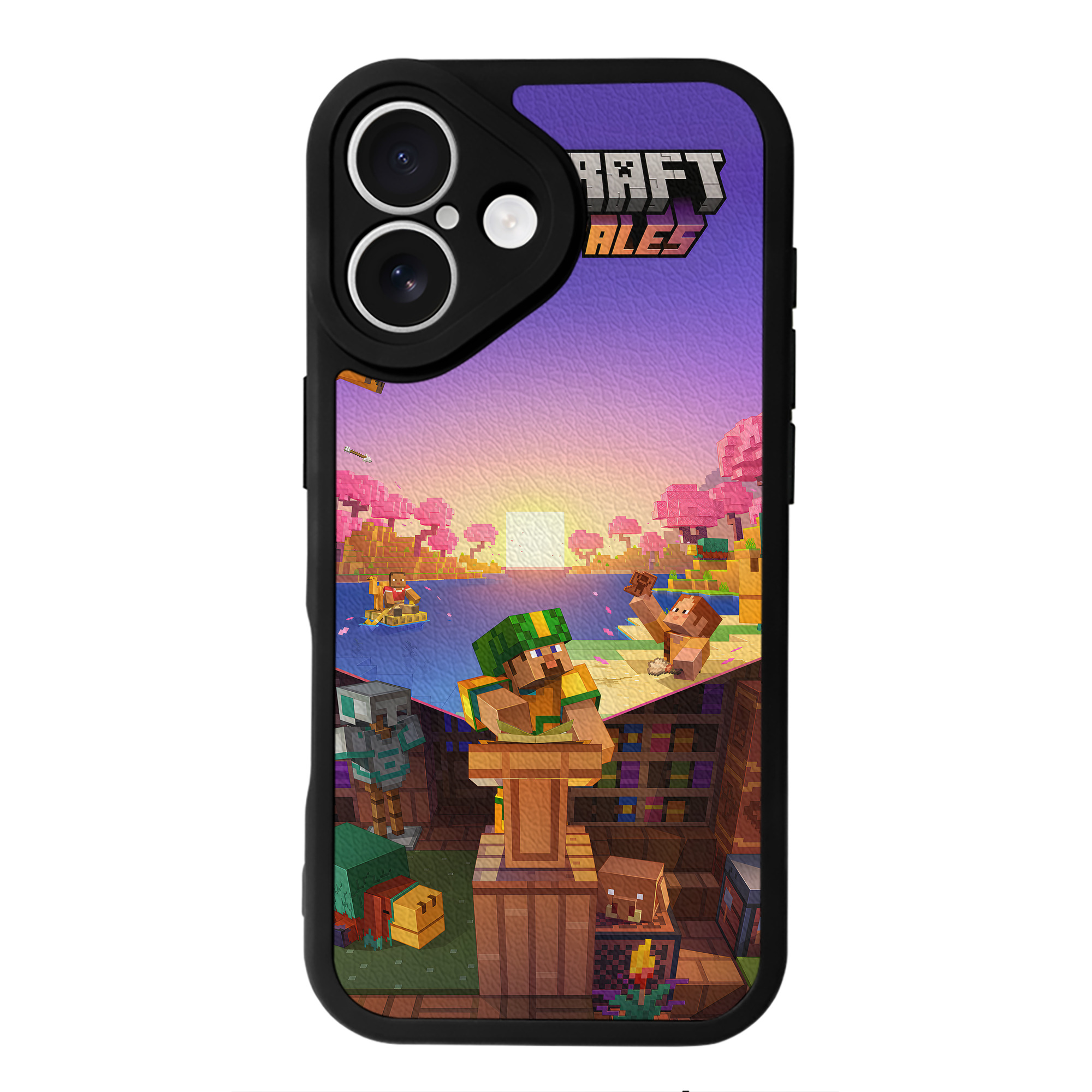 （画像用） マインクラフト ブロックの世界 Minecraft MC Block world 【iPhone 16シリーズ対応】シリコンスマホケース（レザー調） 材質：シリコン